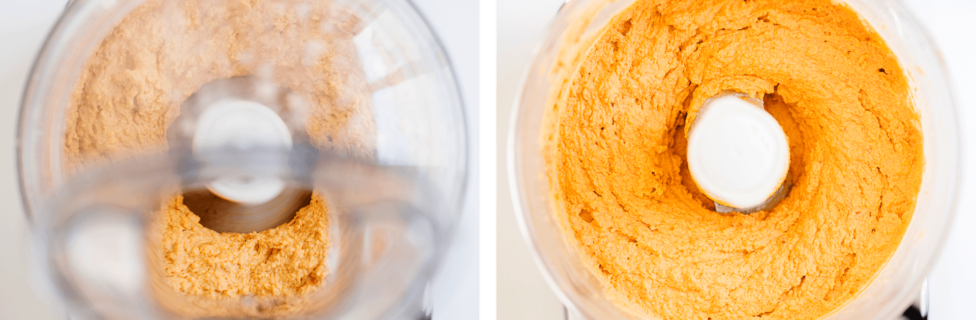 Tomato hummus being blended in the food processor.